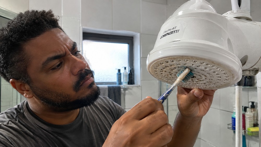 Uma escova de dentes limpa e com cerdas macias pode ser uma boa aliada para retirar a sujeira acumulada nos furinhos do espalhador — Foto: Imagem gerada por IA