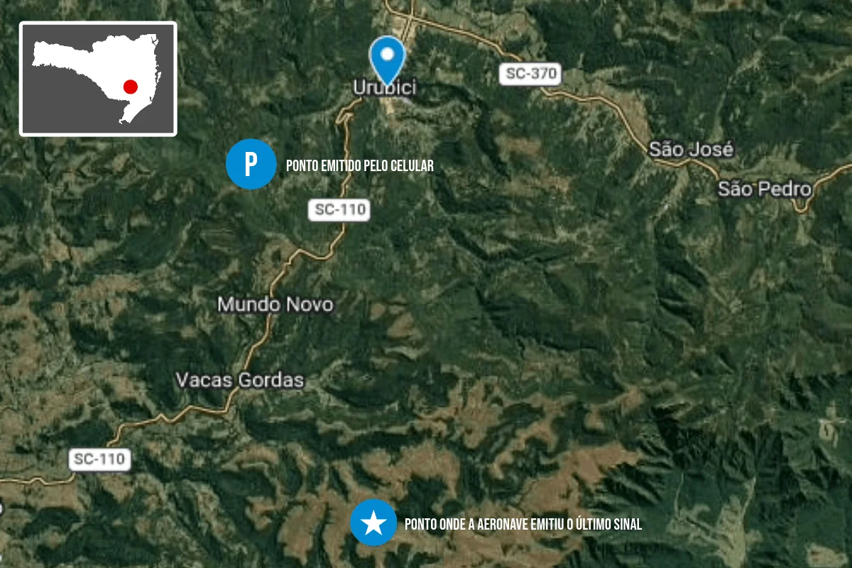 Rick: bombeiros mostram localização dos últimos sinais de helicóptero em SC