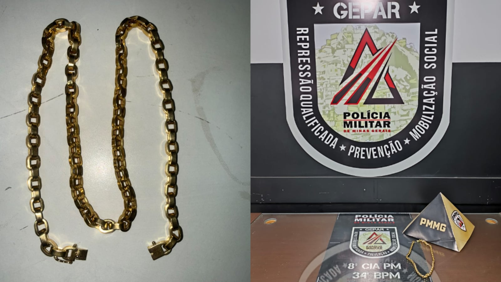 Segundo a PM, dois dos criminosos desceram das motocicletas, abordaram a vítima e arrancaram a corrente