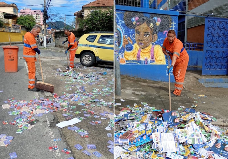 Mais de 420 t de resíduos de material de propaganda eleitoral são removidos por garis no Rio