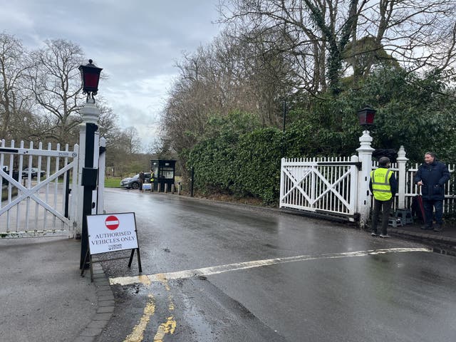The entrance gates near Royal Lodge, the former home of Andrew Mountbatten-Windsor, in Windsor