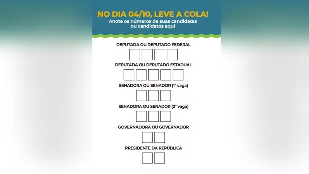 Cola Eleitoral para imprimir e levar nas Eleições 2026 — Foto: Reprodução/TSE