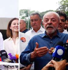 Flávio Bolsonaro (PL) e Lula (PT) em atos de campanha Foto: Montagem: FOTOARENA/ESTADÃO CONTEÚDO e DIANA CARDOSO/ATO PRESS/ESTADÃO CONTEÚDO