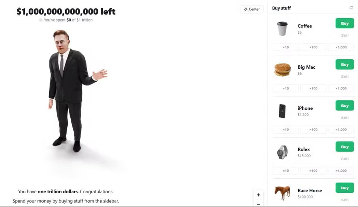 Imagem da matéria: Jogo gratuito desafia o usuário a zerar os US$ 1 tri de Elon Musk