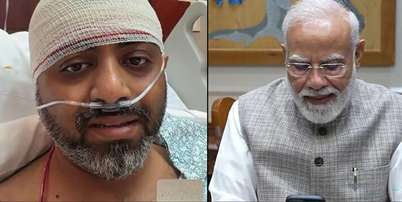 O primeiro-ministro da &Iacute;ndia, Narendra Modi (&agrave; direita), em uma chamada de v&iacute;deo com o piloto da flydubai Smit Machchhar Foto: NARENDRA MODI YOUTUBE CHANNEL / AFP / Estad&atilde;o